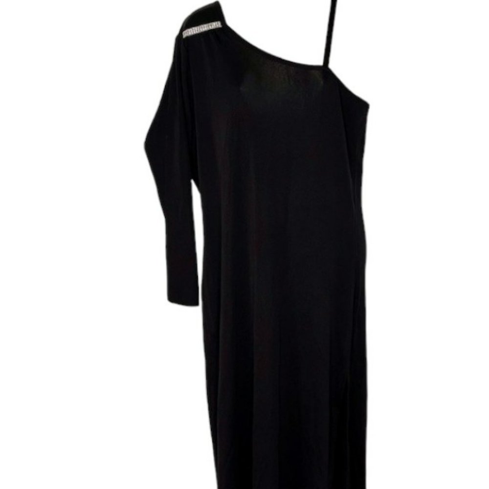 Exclusively Misook One-Shoulder Classic Knit Maxi Gown Rhinestones - Black - L - Picture 2 of 10